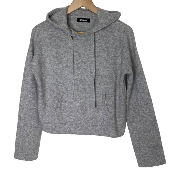 Naadam 100% Cashmere Hoodie Sweater Cropped Grey Cement Gray Hooded Crop size XS - Picture 1 of 5